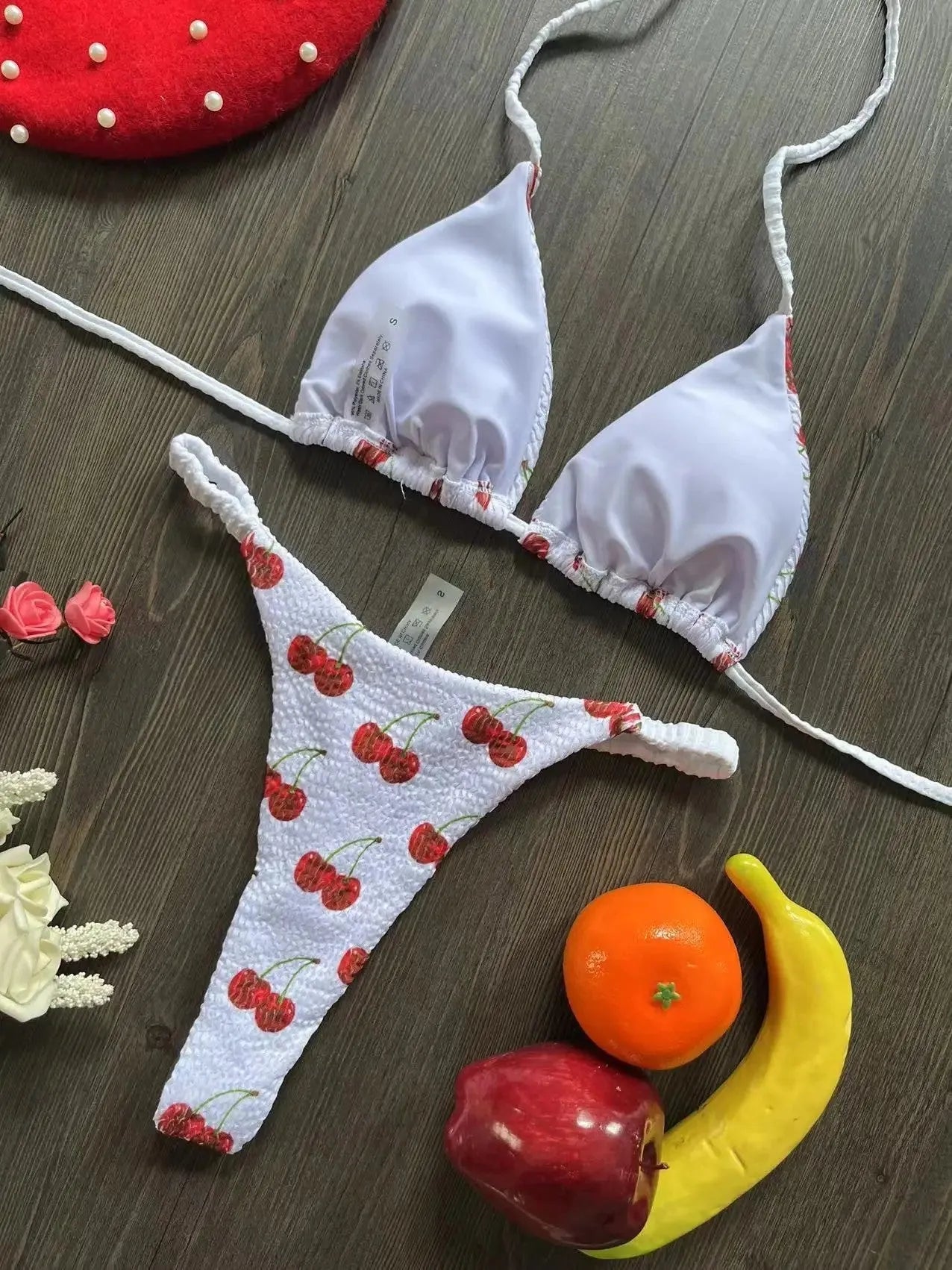 Women's printed bikini swimsuit in quick-drying nylon with cotton lining