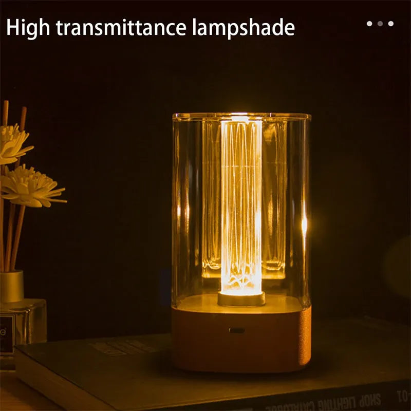 USB rechargeable LED touch atmosphere lamp in rose gold finish with abstract patterned shade