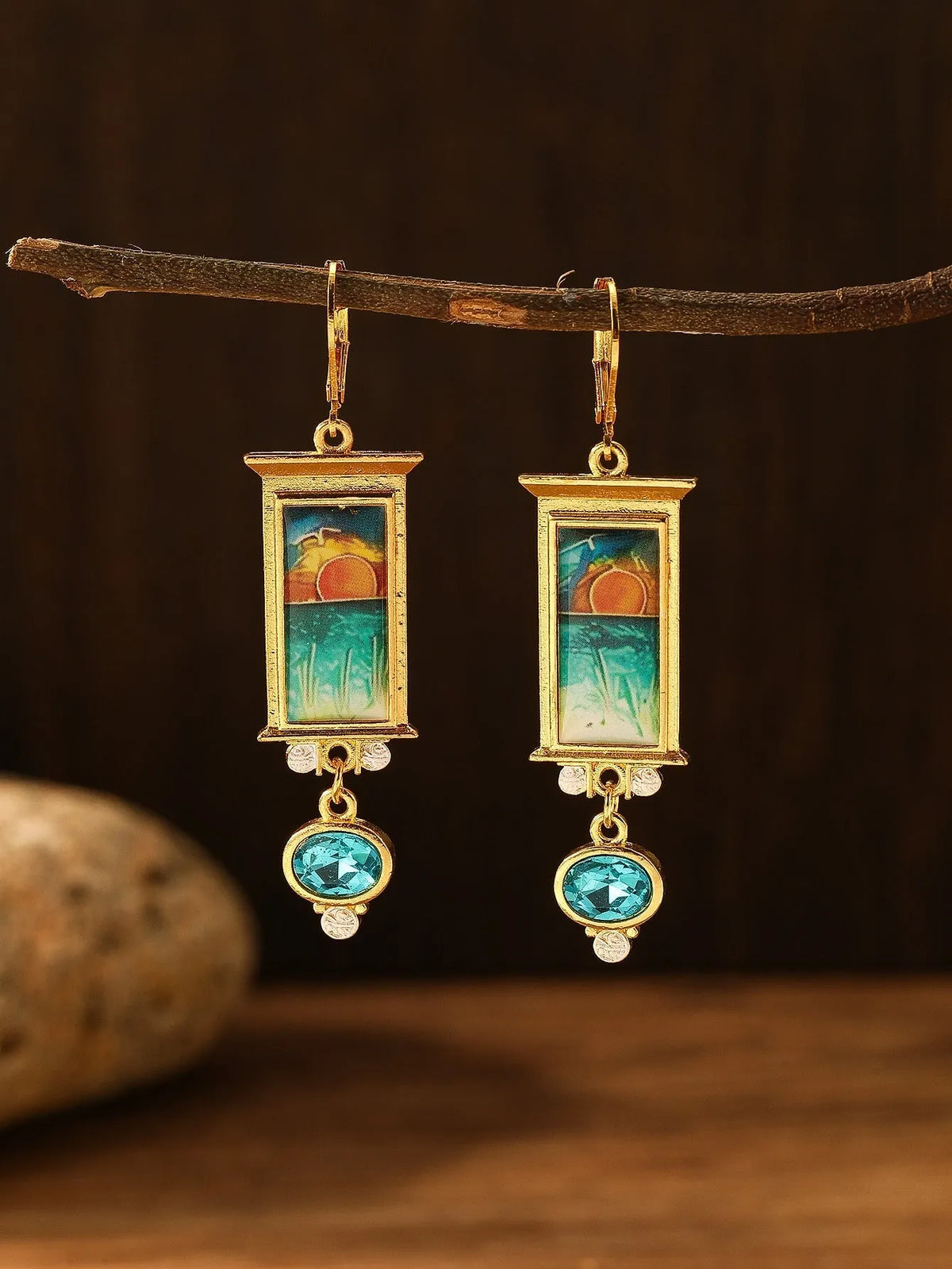 Gold electroplated retro exaggerated drop earrings on alloy base for women
