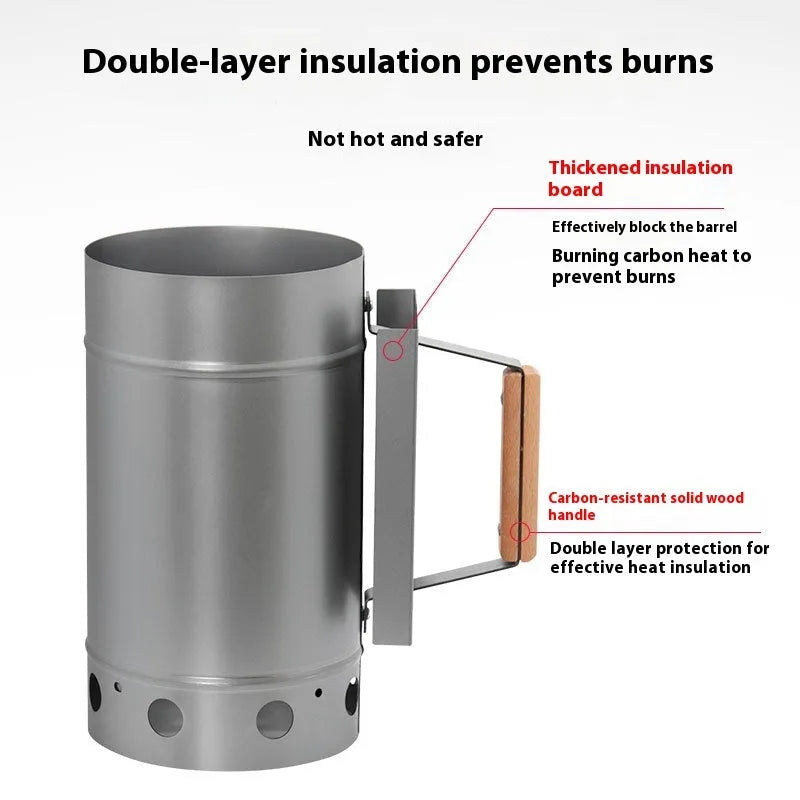 Zinc-iron alloy outdoor charcoal fire bin with carbon bucket design and oven igniter.