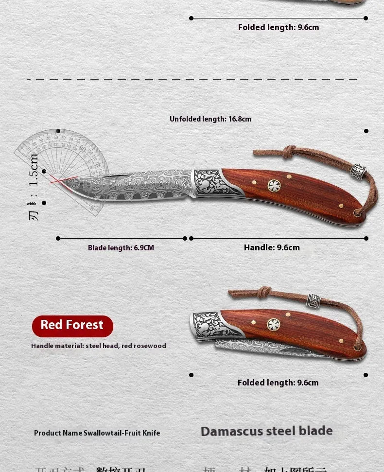 VG10 stainless steel folding pocket knife with dovetail pattern handle in blue or red colour