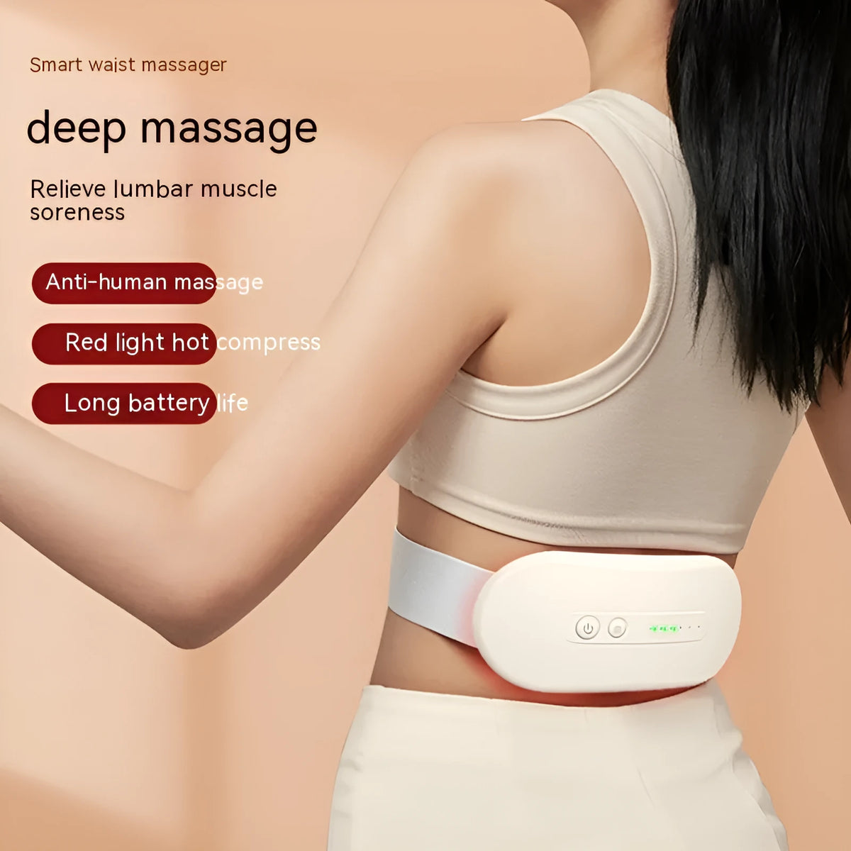 Abdominal massage instrument home waist massager belt with 3 gears and 3 temperature settings in milky white, pink or lavender purple