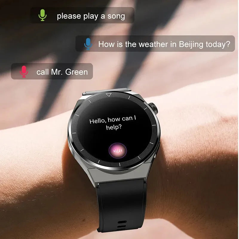 Black silicone strap silver case smartwatch with Bluetooth calling and health monitoring display