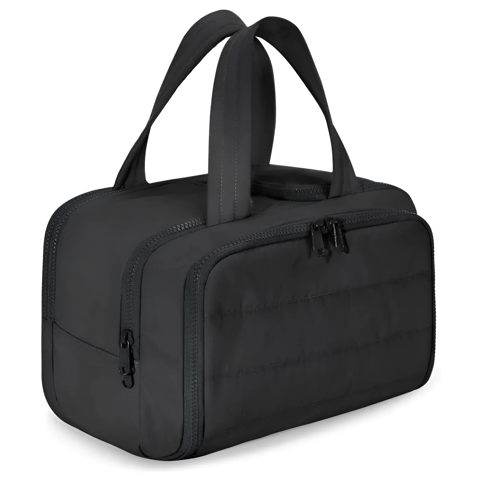 Large open travel toiletry bag in soft-touch polyester fabric, shown in a light blue colour.