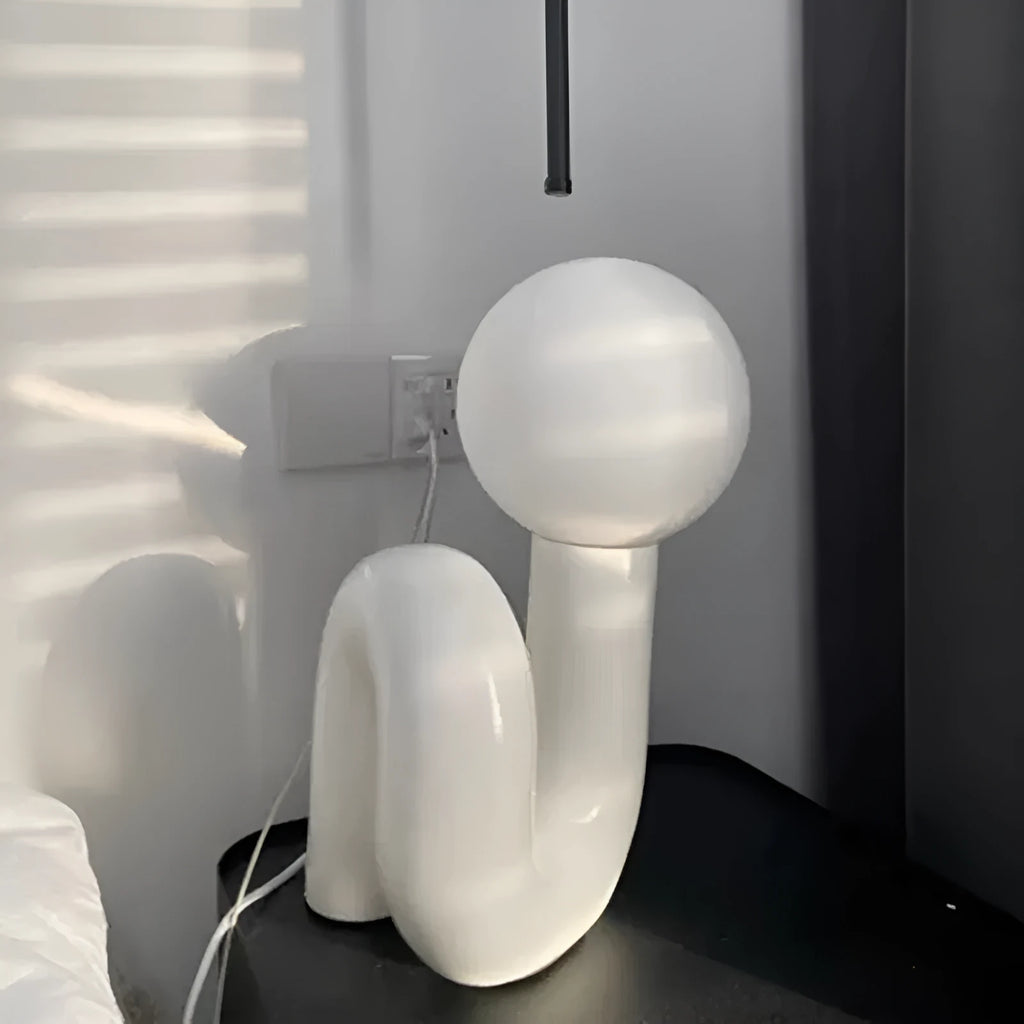 Pink and white resin bedside lamp with graphic customisation option for children's bedrooms