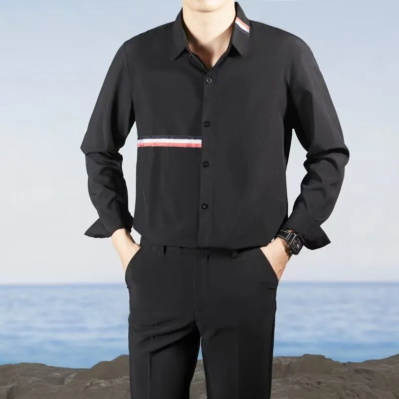 Hong Kong style loose shirt in cotton blend fabric with cardigan design