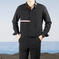 Hong Kong style loose shirt in cotton blend fabric with cardigan design