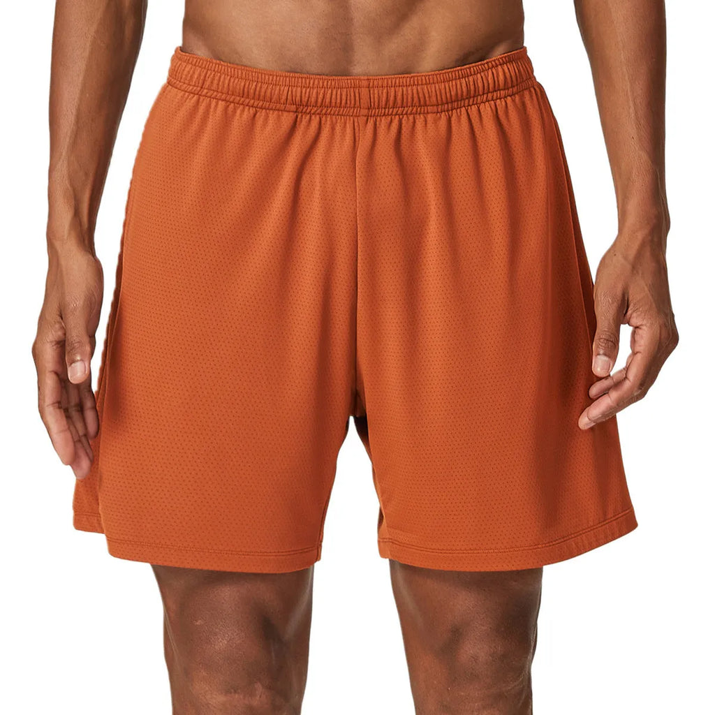 Men's double-layer quick-dry running shorts in sky green colour on a size chart.
