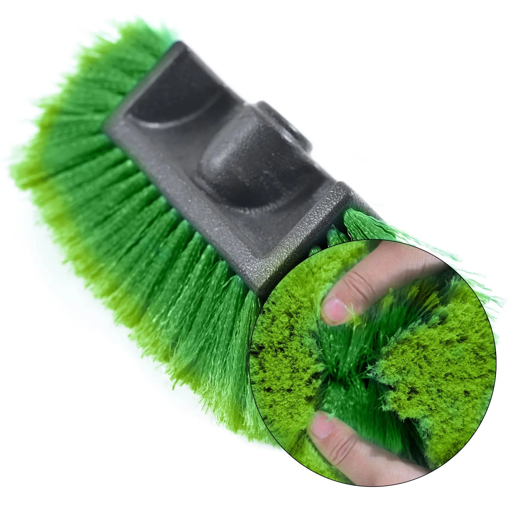 Yellow portable car wash brush with four-section removable rod and flow-through brush head