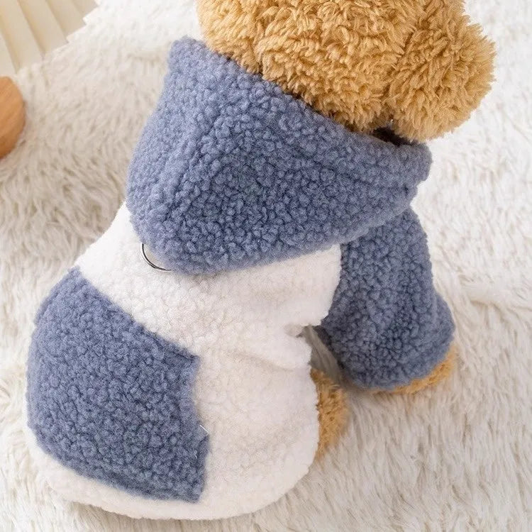 Blue cotton padded dog coat with hood for cold weather pet clothing