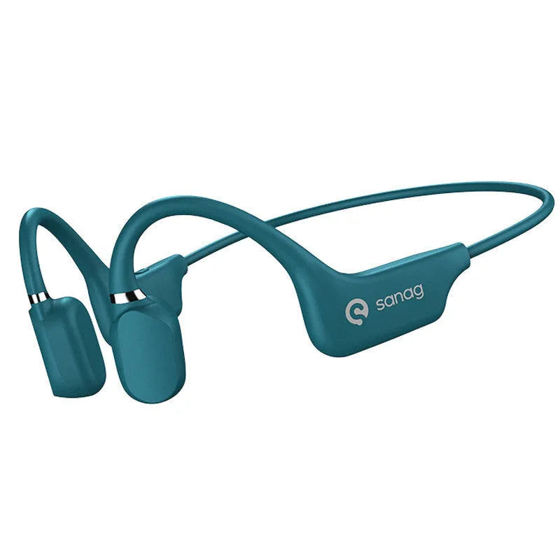 Bone conduction Bluetooth headphones with a neckband, shown in one of six available colours.