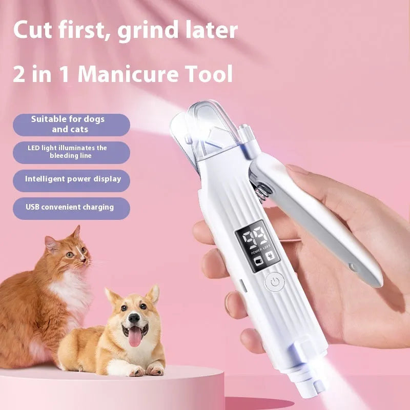 HZ8 White battery-powered dog nail clippers made from ABS plastic.
