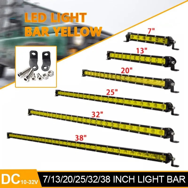 25-inch aluminium car LED strip light with mounting brackets and screws for auxiliary lighting