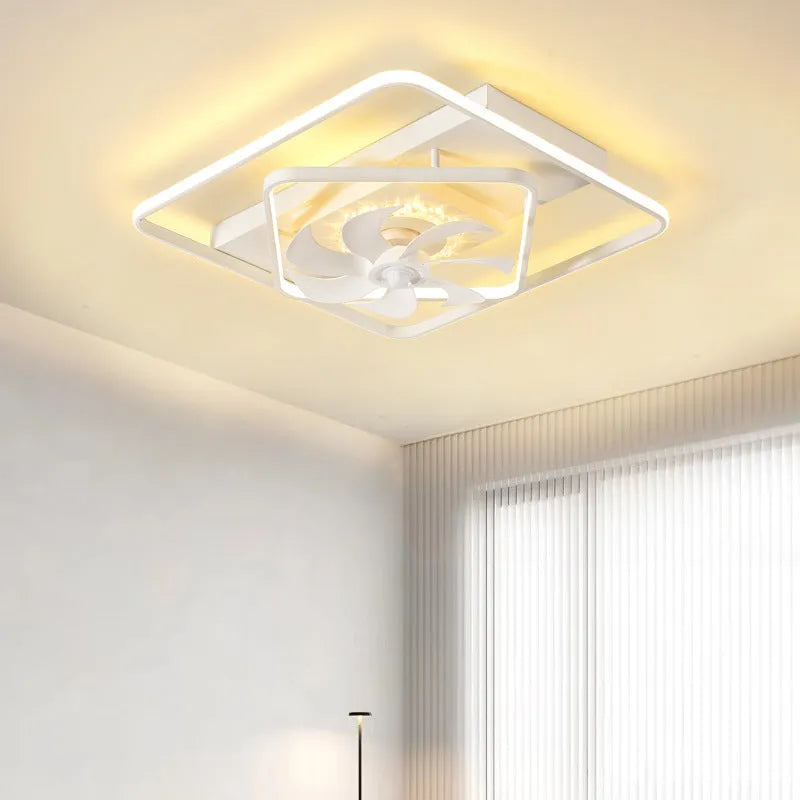 Modern thin suction ceiling fan lamp with acrylic light shade and plastic blades, 1100mm diameter
