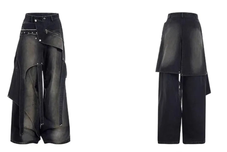 Deconstruction worn jeans for teenagers, cotton denim with zip front, in sizes S M L XL