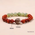 Red rosewood and grey jade Chinese style bracelet with Bodhi lotus design, showing 8mm and 12mm beads