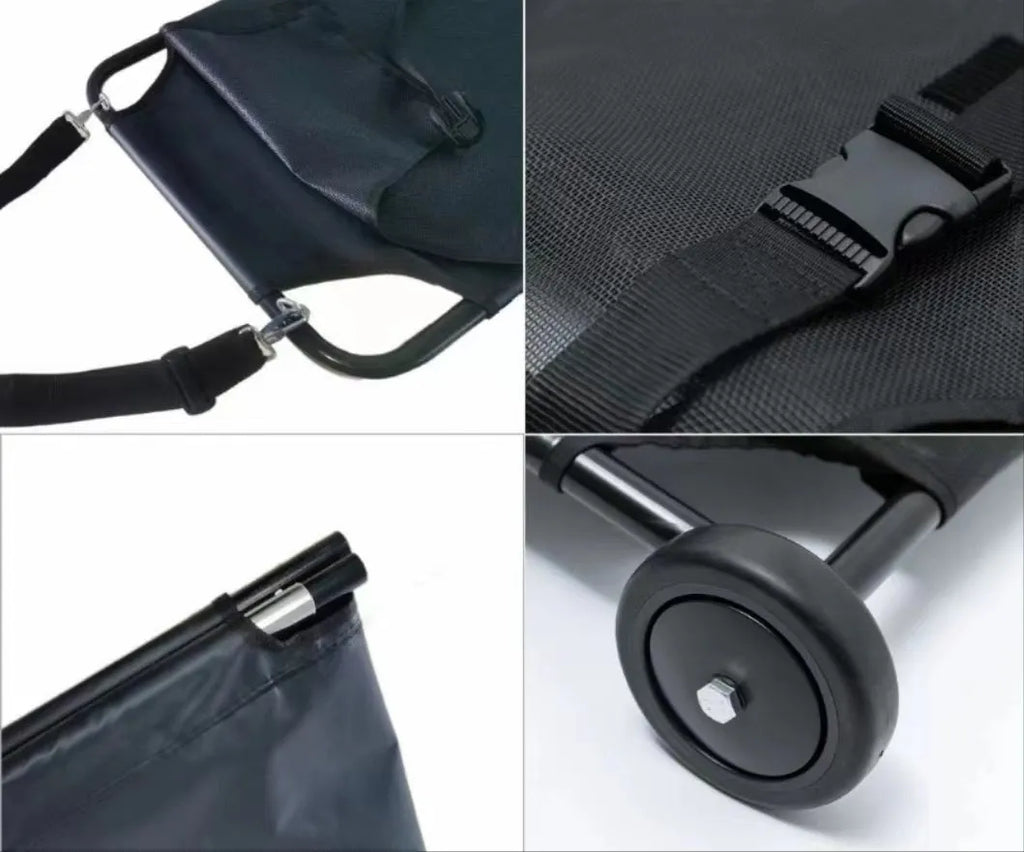 Black aluminium alloy pet stretcher for large dog emergency transfer with foldable frame