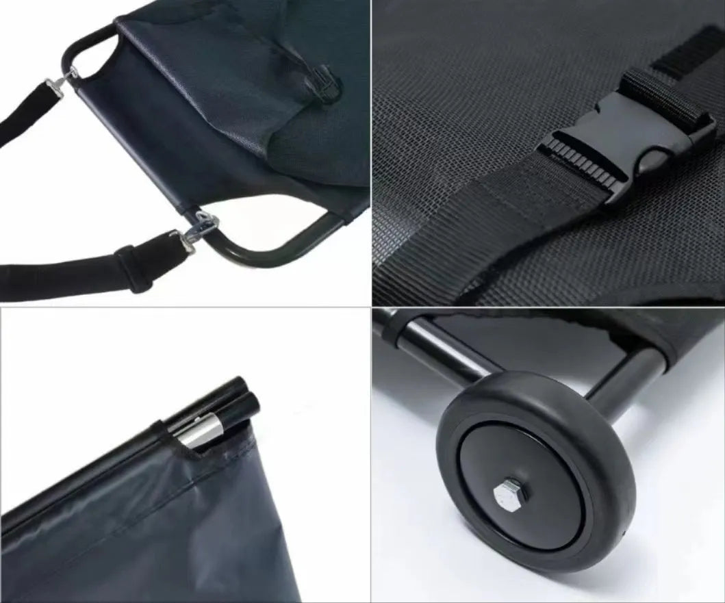 Black aluminium alloy pet stretcher for large dog emergency transfer with foldable frame