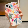Transparent iPhone case with painted dolphin and turtle design for Apple models