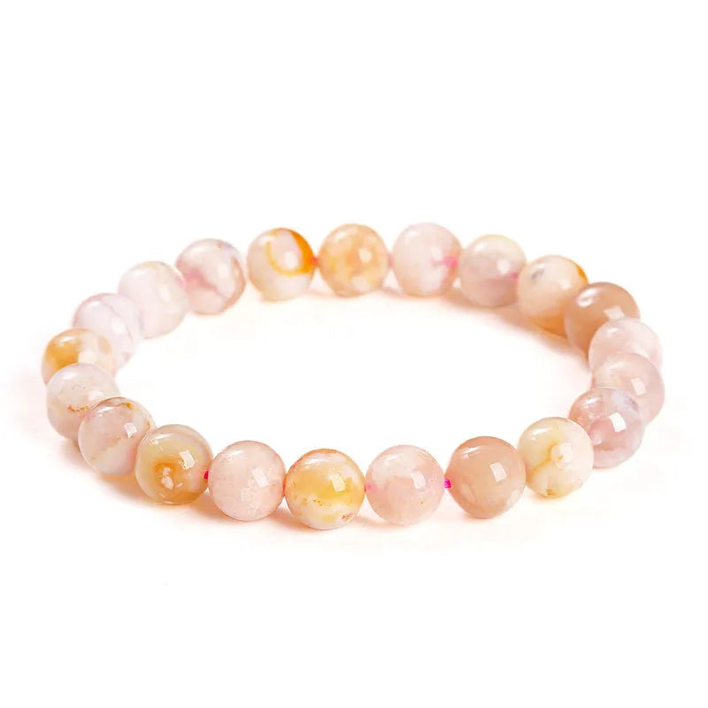 Natural cherry agate bracelet with round geometric beads in sweet style for women