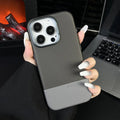 Black iPhone case with dragon scale texture and stitching, showing magnetic all-inclusive shockproof design