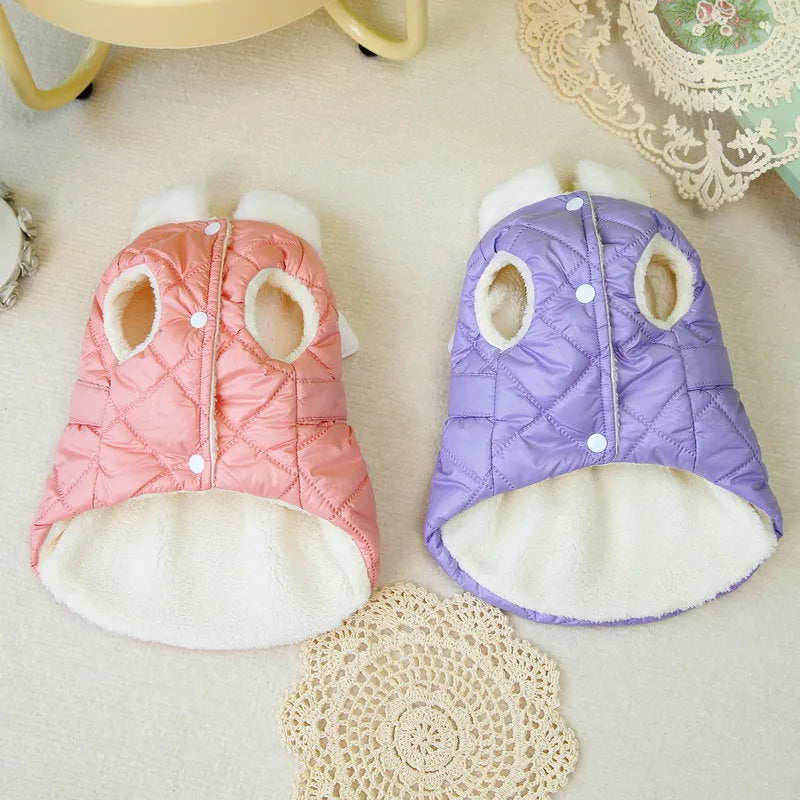 Small dog wearing pink polyester skirt with cotton-thickened ruffles and elastic waistband