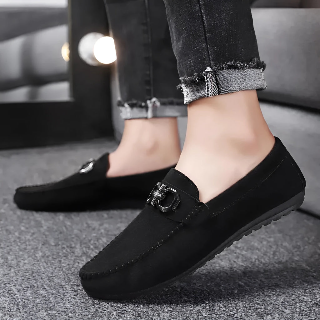 Men's black and grey suede casual shoes with rubber soles