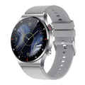 Black smart watch with silicone band and a 1.28-inch screen displaying health metrics.