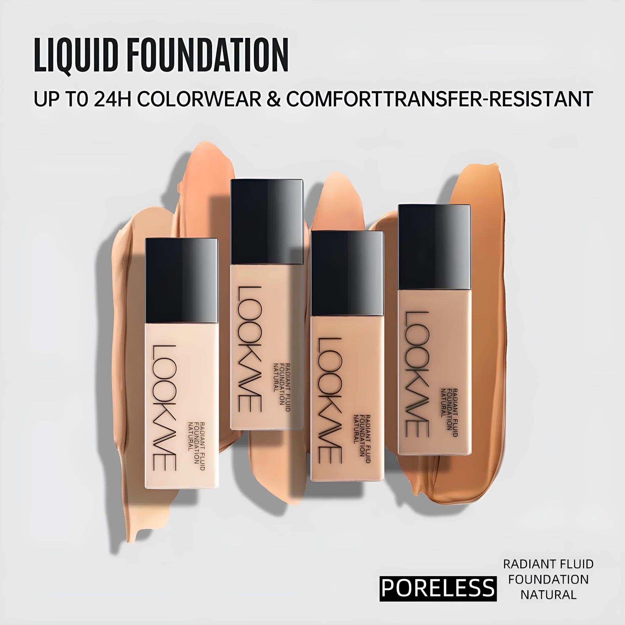LOOKAVE Matte Liquid Foundation bottle in one of six shades, 21g net content.