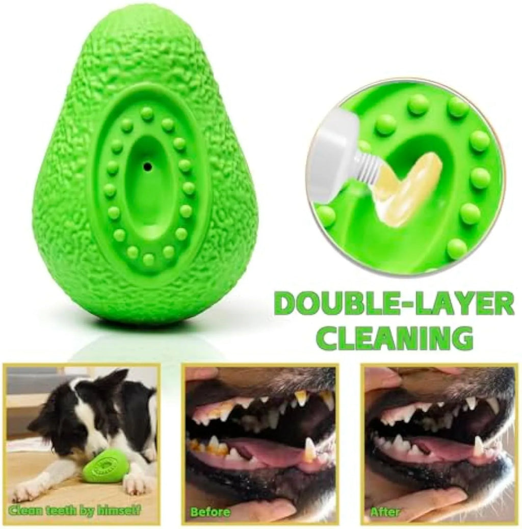 Green avocado-shaped natural rubber dog chew toy for aggressive chewers and large breeds
