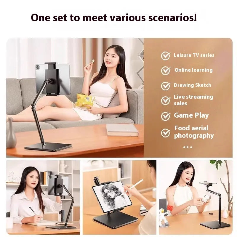 Alloy desktop bracket holding phone with remote control for live streaming