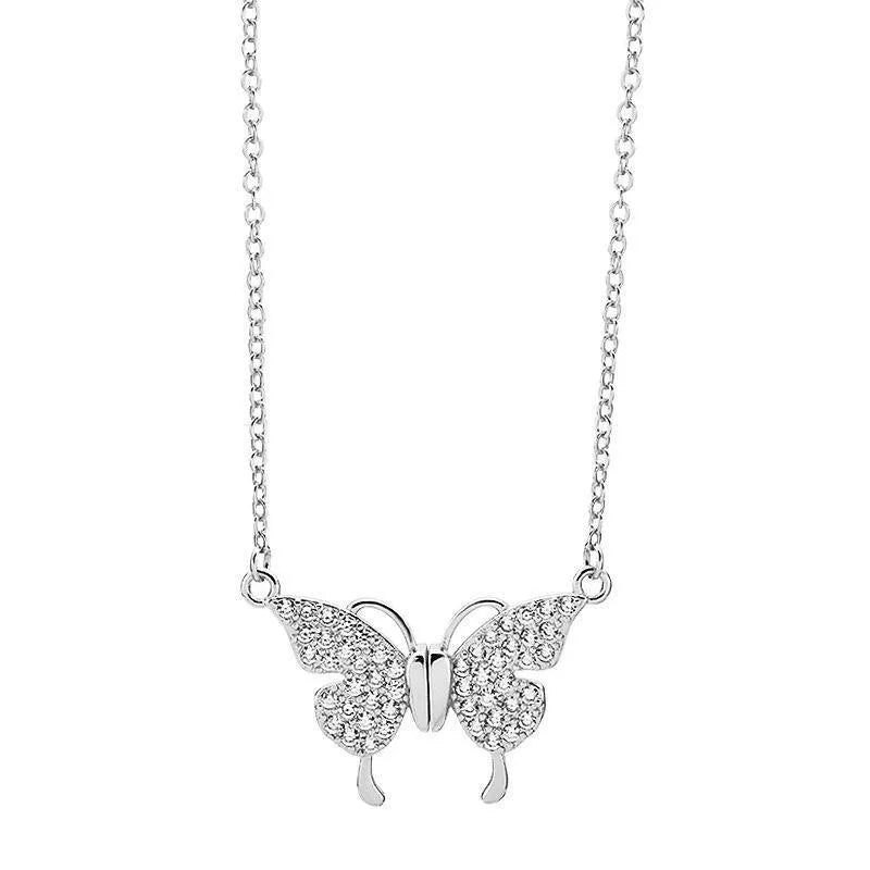 Women's titanium steel clavicle chain with magnetic snap butterfly pendant in gold or silver finish