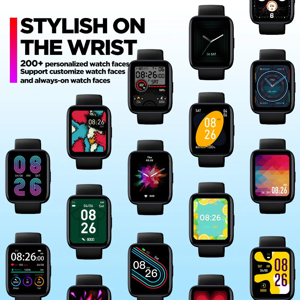 Black GPS sports smart watch with 1.78 inch LCD display and rubber strap for Android health tracking
