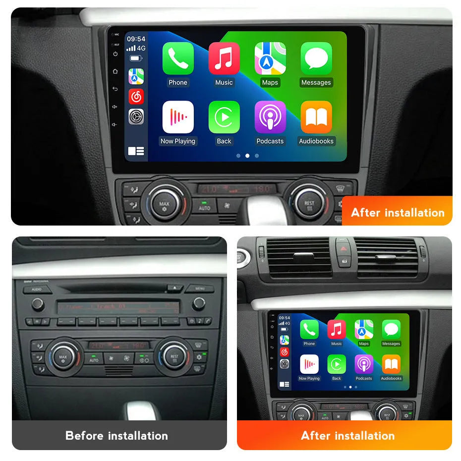 BMW E87 Android car navigation radio with 9-inch touchscreen display for central control upgrade.