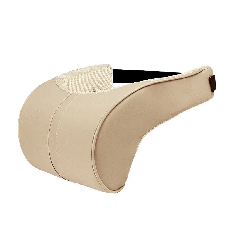 Car seat cushion headrest with memory foam interior and leather exterior in solid colour