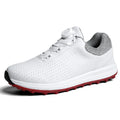 Men's white and black golf shoes with breathable design and non-slip sole for lawn courses