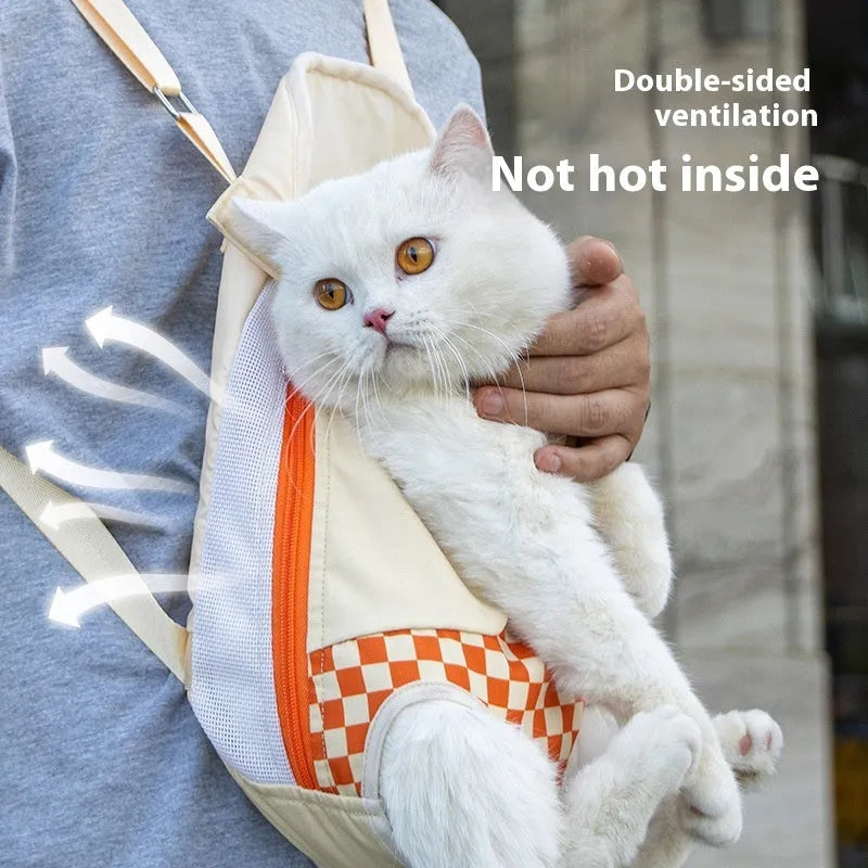Soft cat carrier backpack in non-woven polyester canvas with shoulder straps