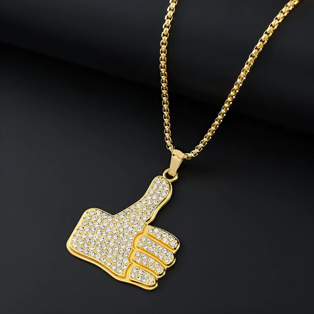 Geometric gold colour alloy pendant necklace with inlaid zircon accents