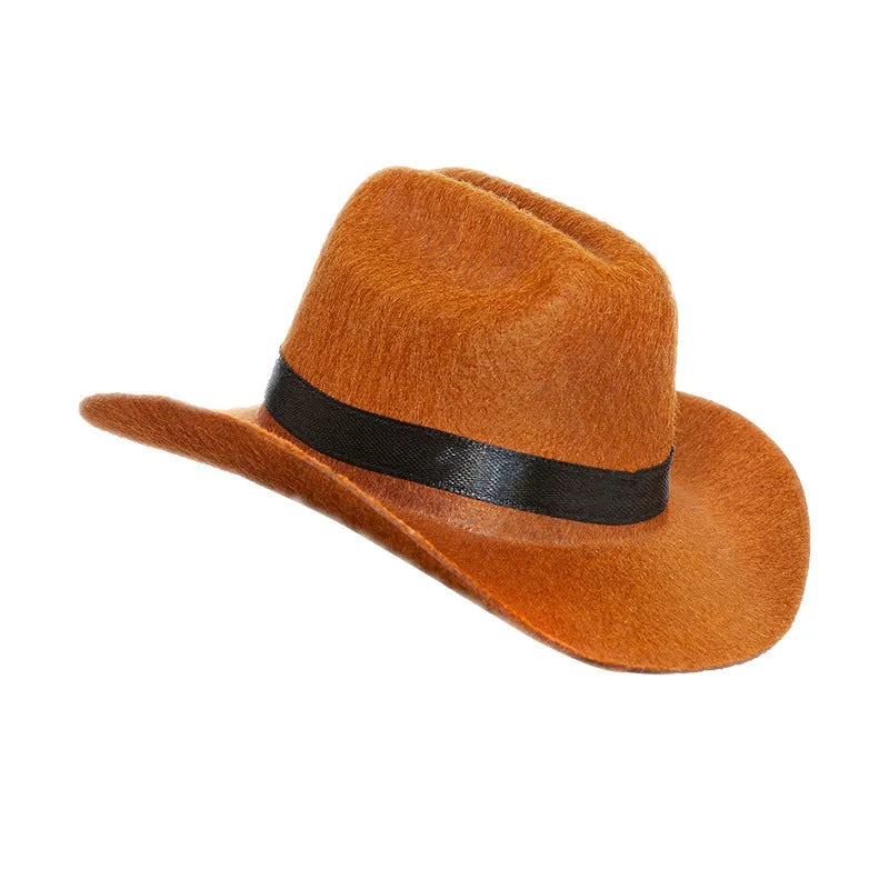 Pet cat western straw cowboy hat in brown colour on cat head
