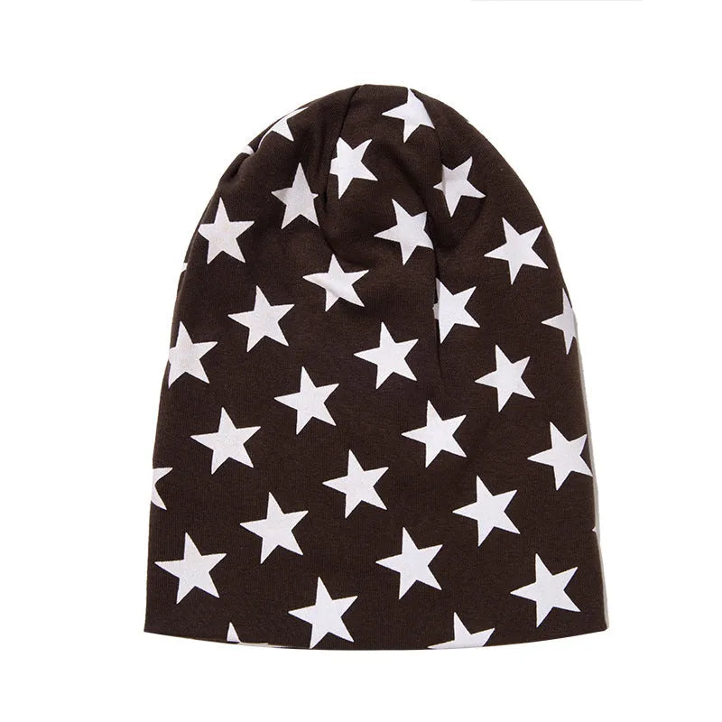 Little star pattern infant hexagonal cap in blue cotton knit, breathable winter beanie for babies