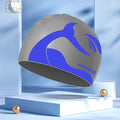 Silicone swimming cap with whale tail pattern and built-in ear protectors in choice of colours