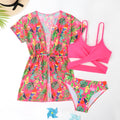 Floral print two-piece bikini swimsuit for girls on a mannequin.