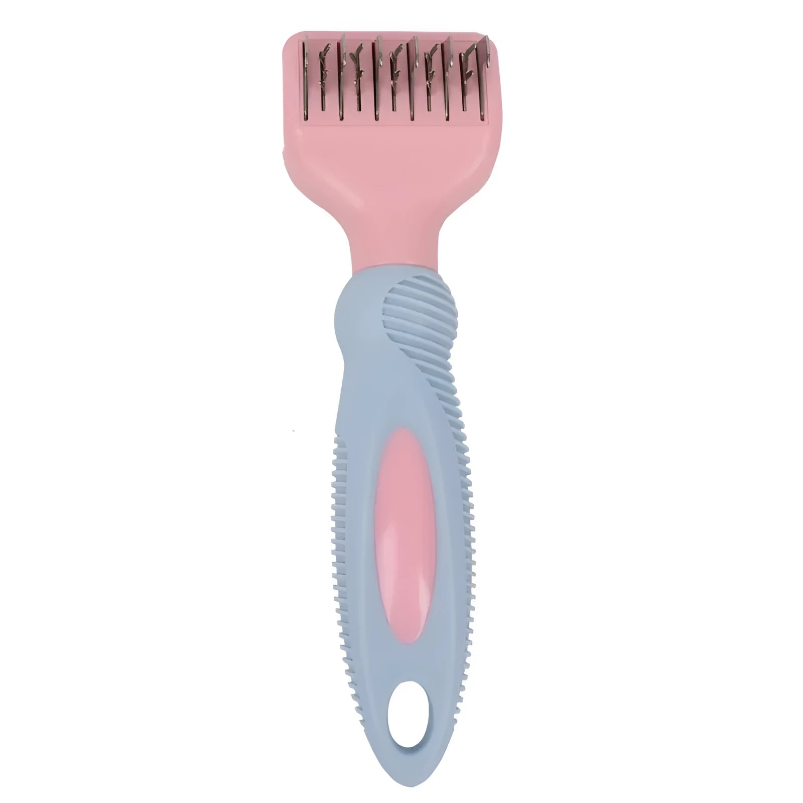 Stainless steel pet grooming comb with knot knife, pink colour option, 170mm handle