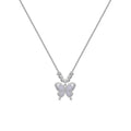 Silver square line opal butterfly pendant necklace on a cross chain for women.
