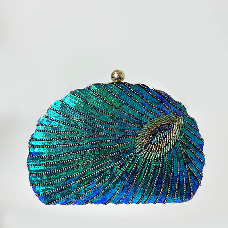 Women's vintage beaded one-shoulder crossbody chain handbag in silk surface polyester with hard three-dimensional shape