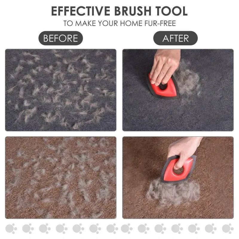 Silicone pet hair removal brush in black, green or red for cleaning sofas and car seats.