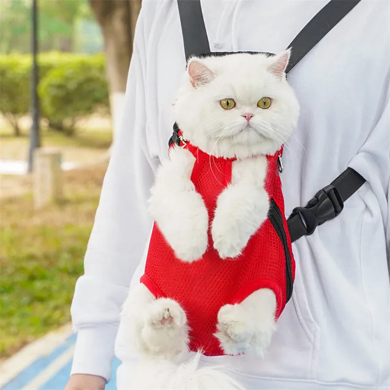 Mesh pet backpack for small and medium dogs and cats, polyester carrier with 25cm to 42cm back length