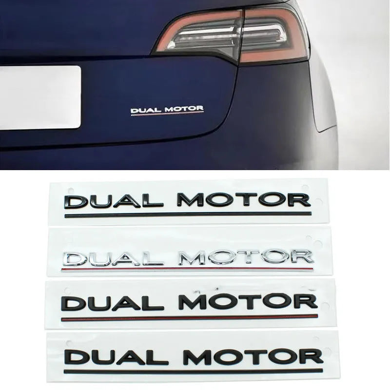 ABS plastic double motor performance badge sticker for Tesla Model 3 bumper.
