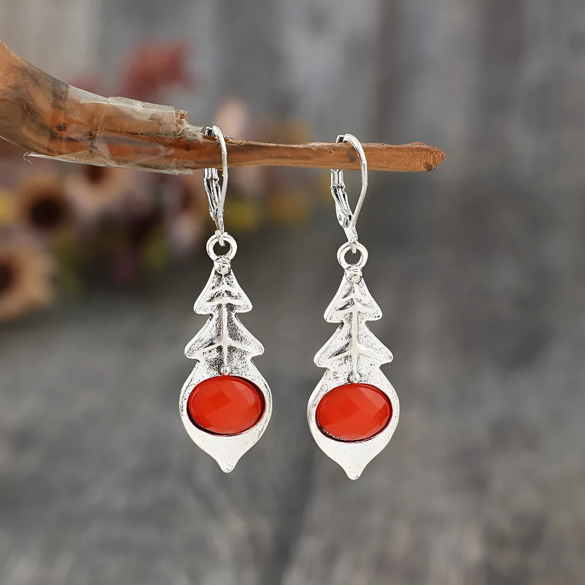 Fashion bohemian triangle inlaid ruby vintage earrings for women