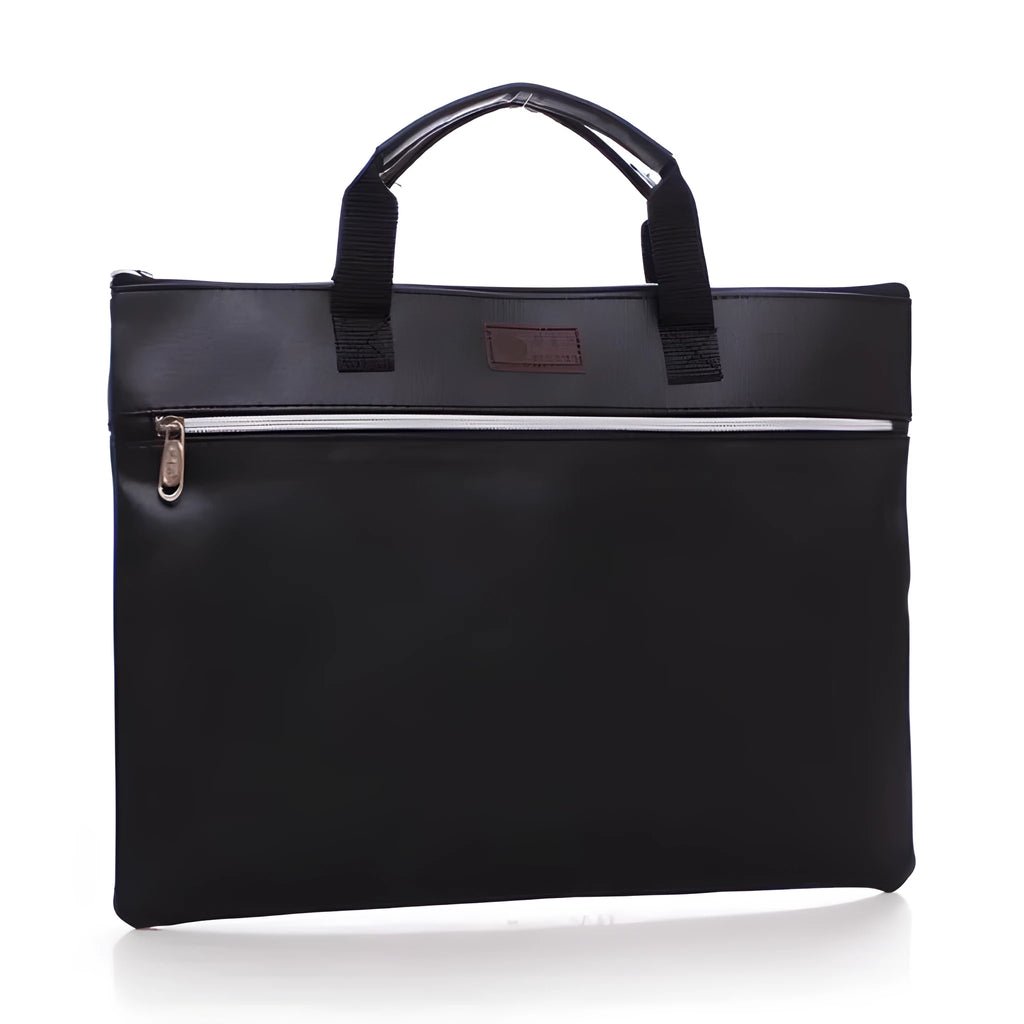 Black pu leather zipper portable briefcase document bag with large capacity